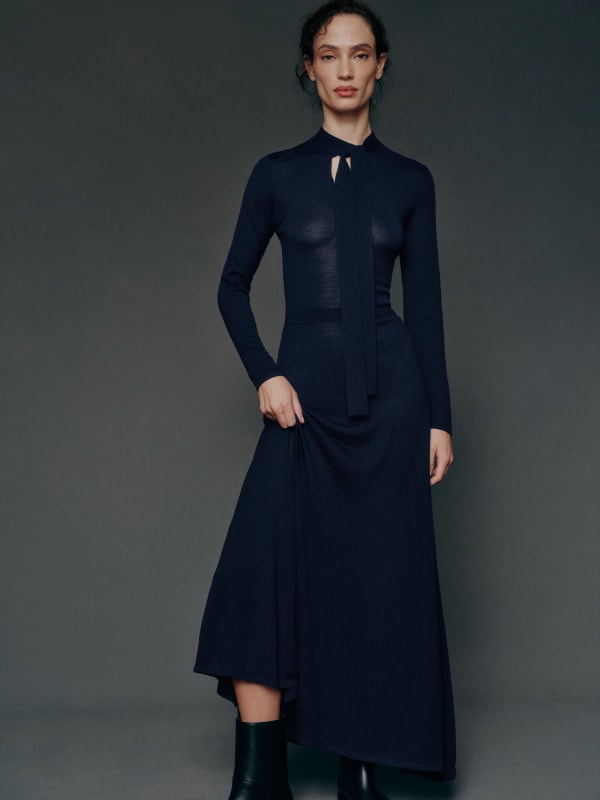 Leona Regenerative Merino Wool Sweater Dress - Navy